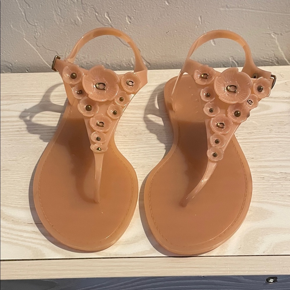 Coach Floral Dusty Rose Peach Jelly Sandals size 9
